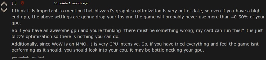 Вот почему многие игроки, даже с GTX 1080 и RX 480, не могут полностью использовать свои графические процессоры и, в свою очередь, сталкиваются с падениями FPS и WoW Legion Lag