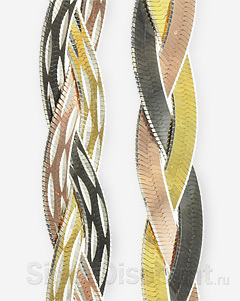 Триколірний плетений срібний браслет - коса (три плоскі ланцюжка сплетені в майже класичну косу)