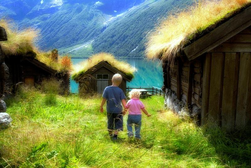 Традиційна норвезька зелена покрівля, в основному зустрічається на будинках для відпочинку або оселях для туристів